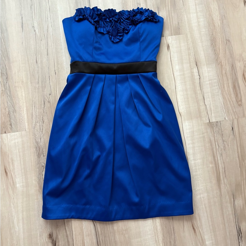 Max & Cleo Blue Strapless Pleated Cocktail Dress